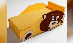 Детский диван Тедди, желтый (с одной декорированной боковиной)