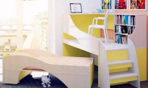 Детская кровать-подиум Бамбини-34.4 (bambini-34.4) + кровать Бамбини-34.7, Венге светлый / желтый