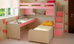 Модульная детская Фанки Кидз-22 СВ + кровать 13/53 + стол 13/58, розовая