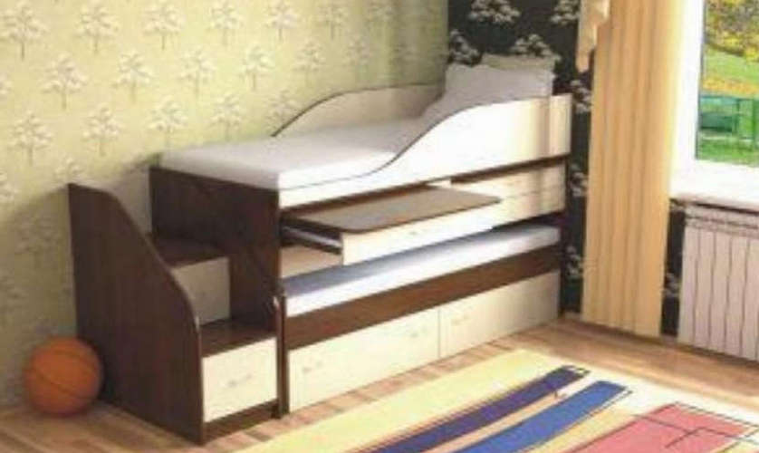 Детская двухъярусная кровать Дуэт-8 с лестницей, орех экко / ваниль