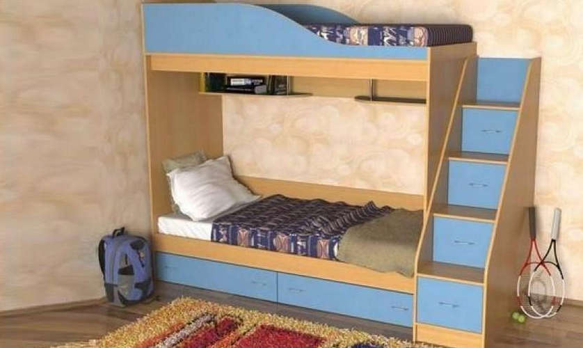 Детская двухъярусная кровать Дуэт, бук / синий