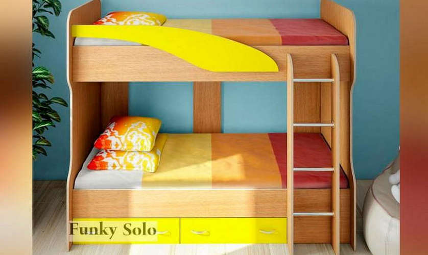 Детская двухъярусная кровать Фанки Соло-4, бук / желтый