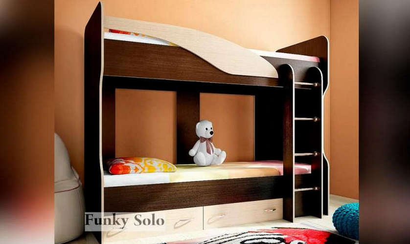 Детская двухъярусная кровать Фанки Соло-4, венге / дуб кремона