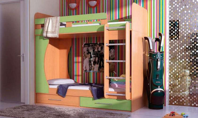 Детская двухъярусная кровать Карлсон 14.711 (дуэт-1), бук/зеленый