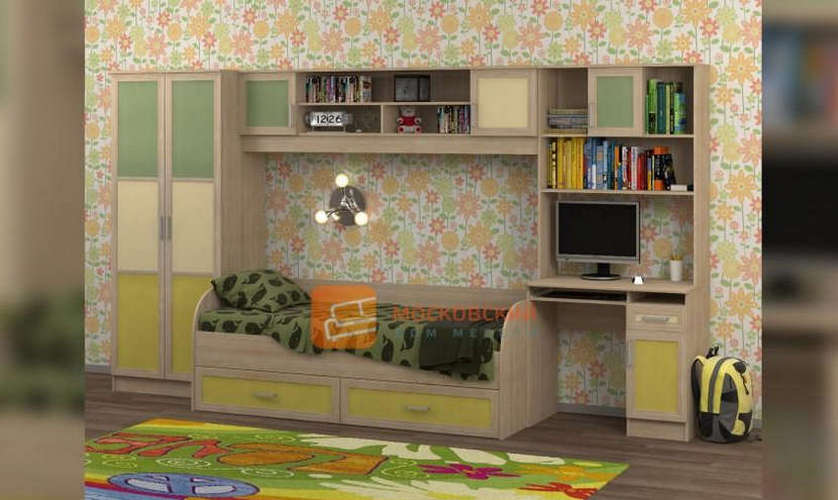 Детская комната Белоснежка-1 с матрасом, зелёная