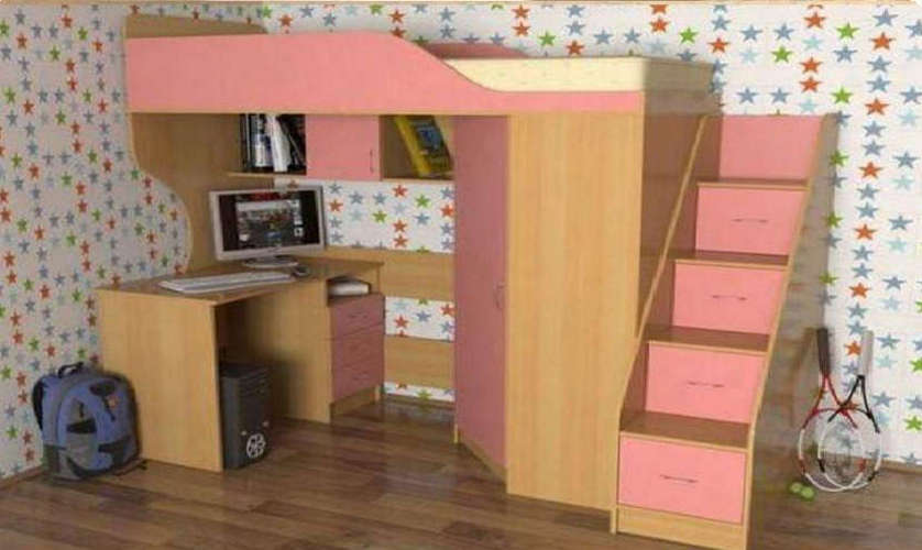 Детская кровать-чердак Квартет-2, бук / розовый