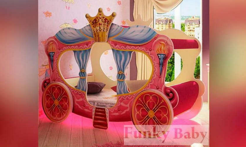 Детская кровать-карета Золушка (Фанки Бэби) 800 х 1700, розовая