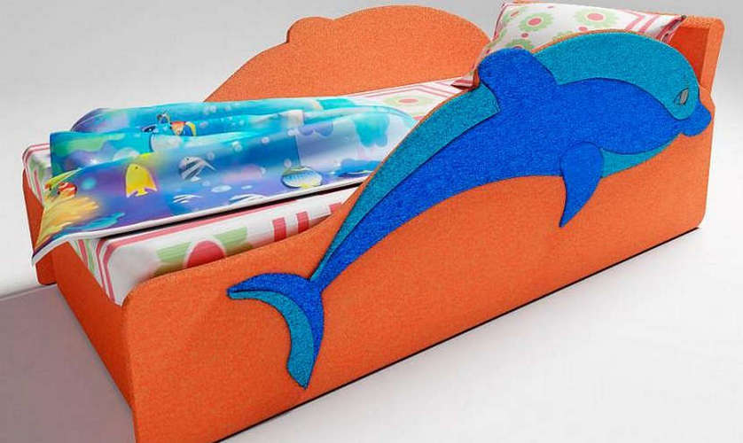 Детский диван Дельфин, оранж (с одной декорированной боковиной)