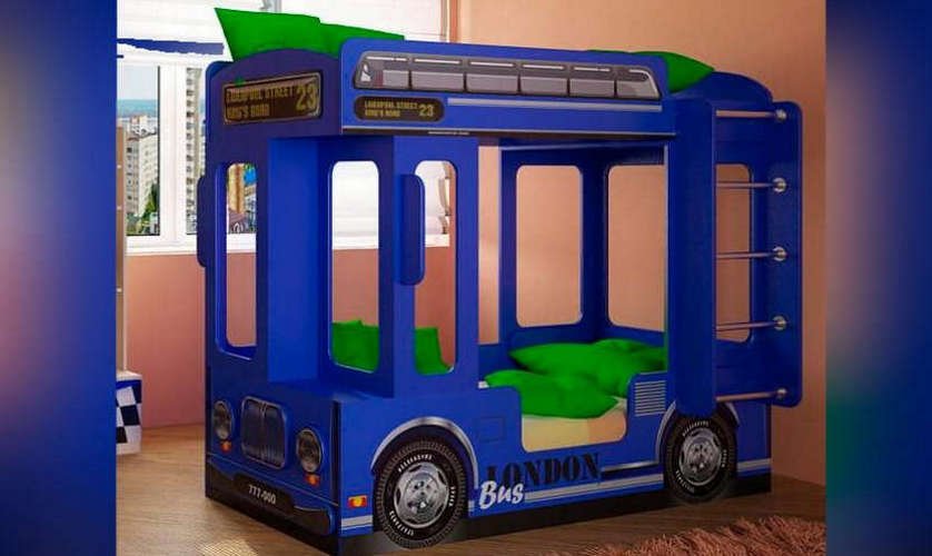 Двухъярусная детская кровать Автобус Лондон, синяя