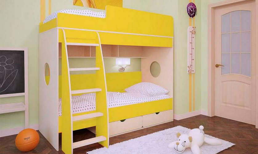 Двухъярусная кровать Бамбини-7 (bambini-7), Дуб кремона / солнечный желтый