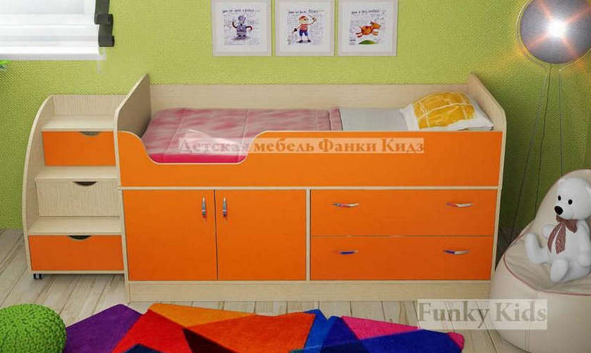Funky Kids-9 детская кровать (фанки Кидз-9) Св с лестницей 13/25 Фм, дуб кремона/оранжевый
