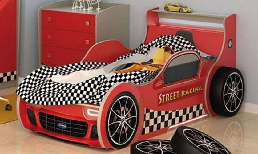 Кровать-машина Пит Стоп с объемными колесами (2 шт), красная