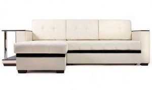 Угловой диван Атланта со столиком, склад, АТ-1А,  молочный / темно-коричневый кожзам