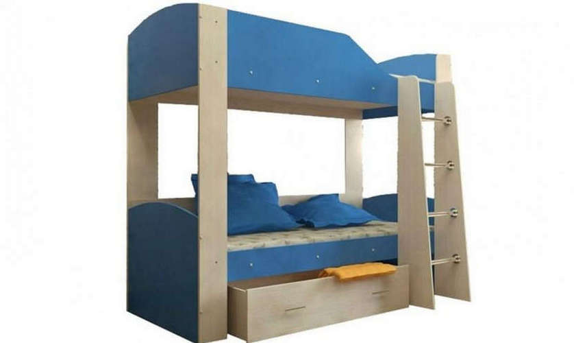 Детская двухъярусная кровать Астра-2, дуб молочный / синий