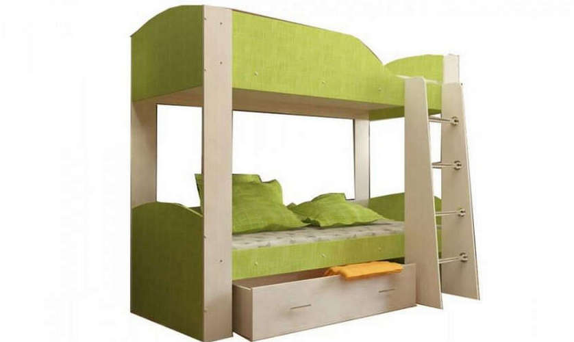 Детская двухъярусная кровать Астра-2, дуб молочный / зеленый
