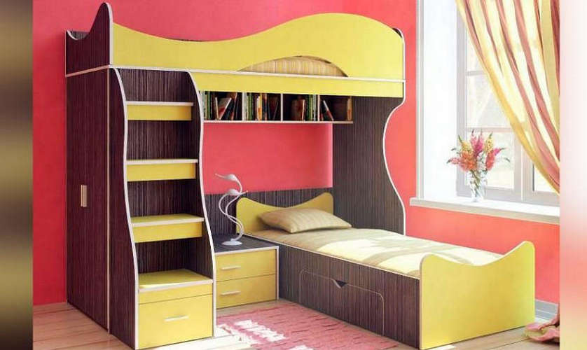 Детская двухъярусная кровать Бамбини 35, онде / желтый