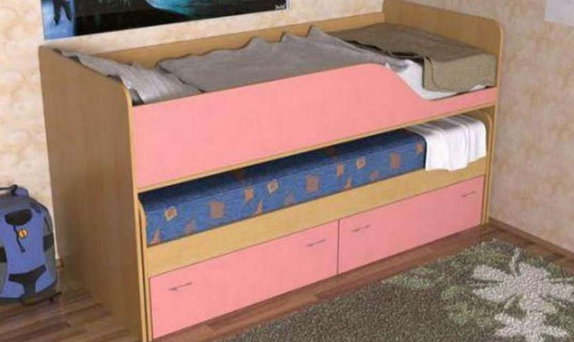 Детская двухъярусная кровать Дуэт-2, бук / розовый