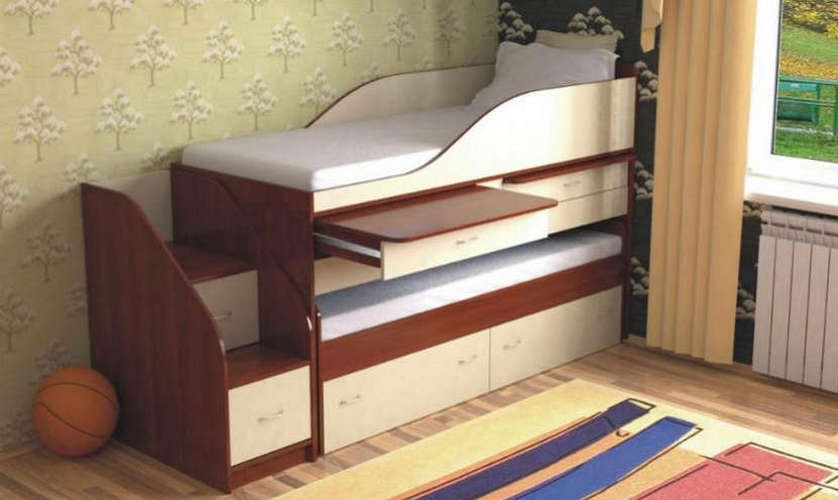 Детская двухъярусная кровать Дуэт-8 с лестницей, яблоня / ваниль