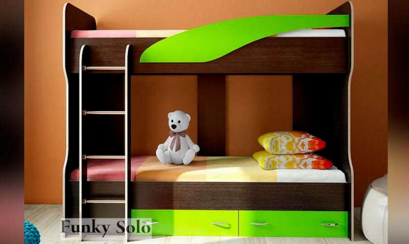 Детская двухъярусная кровать Фанки Соло-4, венге / салатовый