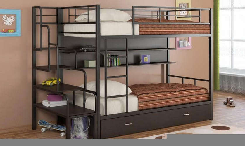 Детская двухъярусная кровать Севилья-2 ПЯ с лестницей металл