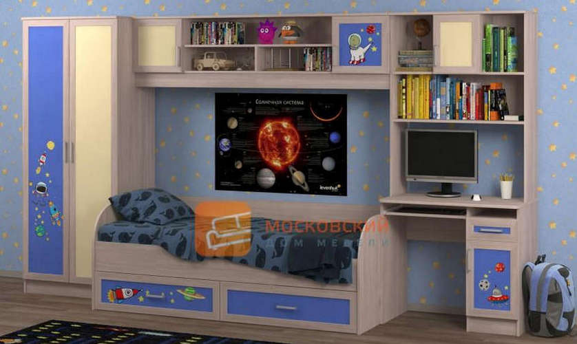 Детская комната Белоснежка-1 с матрасом, фотопечать космос