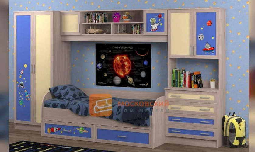 Детская комната Белоснежка-5 с матрасом, фотопечать космос