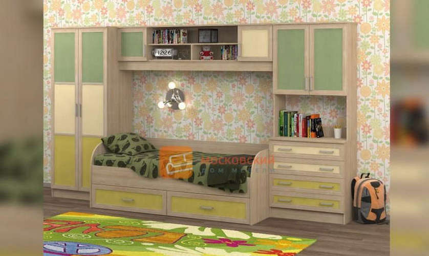Детская комната Белоснежка-5 с матрасом, зелёная