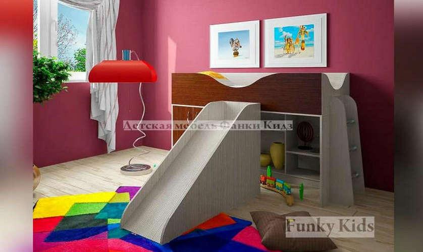 Детская кровать-чердак Funky Kids-6 Св (фанки Кидз-6 Св) + горка 13/18 Св, сосна лоредо/венге