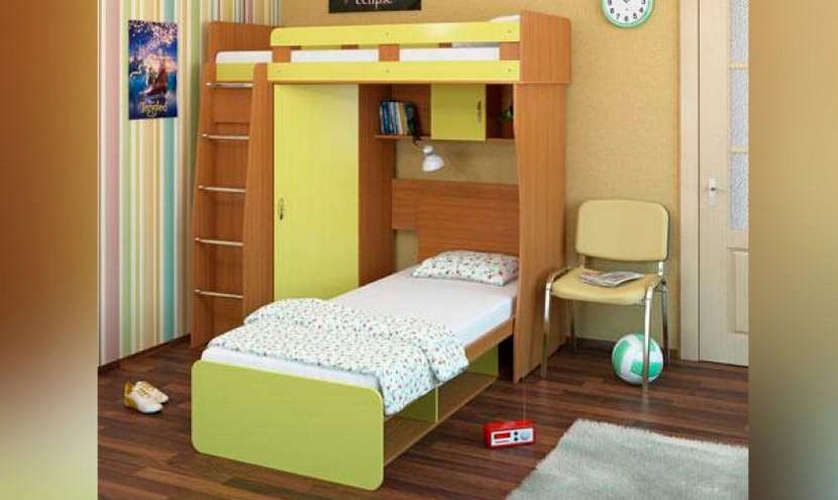 Детская кровать-чердак Карлсон 14.710, бук / желтый