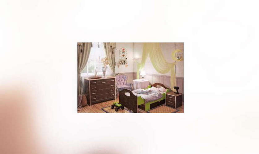 Детская раздвижная кровать Бамбини Микро 3.2 (bambini micro 3.2), венге / зеленый бархат