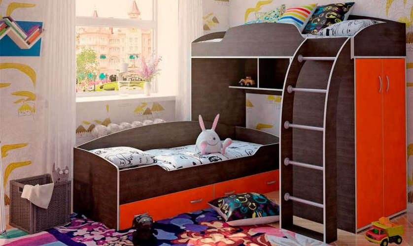 Двухъярусная кровать Каприз, Венге темный / оранжевый