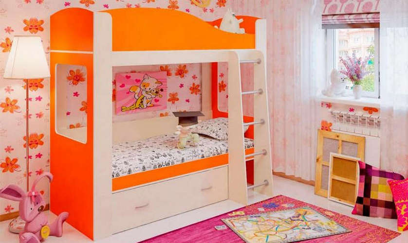 Двухъярусная кровать Лотос, Венге светлый / оранжевый