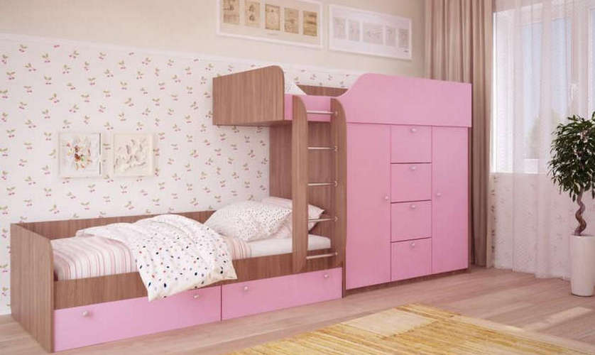 Двухъярусная кровать Вайолет 80, розовая