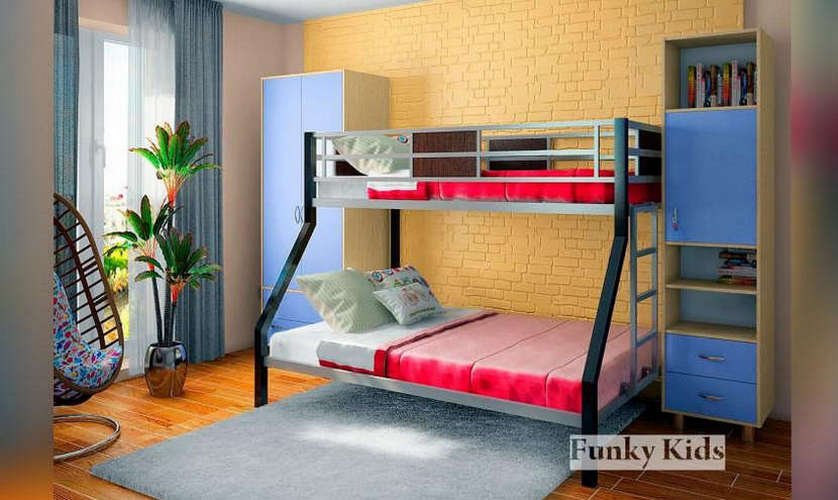 Двухъярусная металлическая кровать Funky Loft-2 (фанки Лофт-2) + шкаф 13/20 Фм + шкаф 13/21 Фм