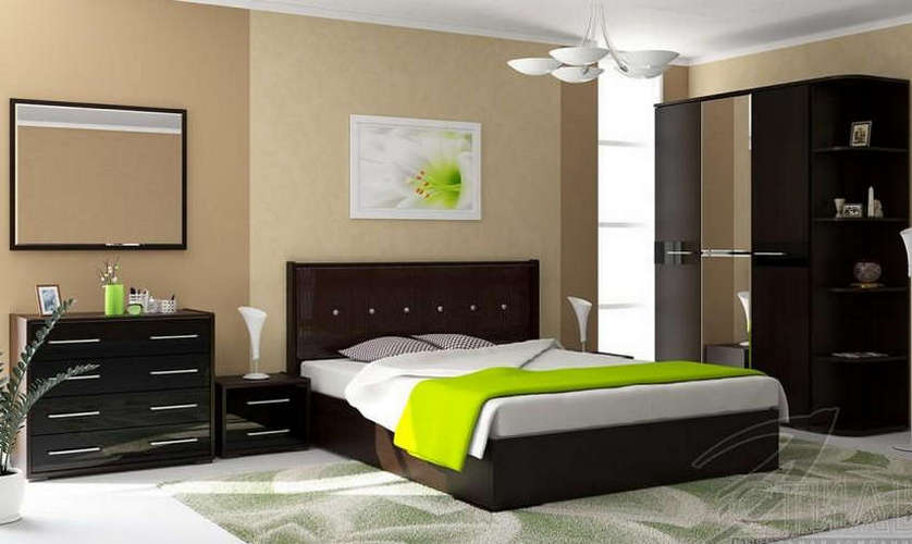 Модульная спальня Луиза МДФ Венге + Чёрный металлик + Коричневый кайман