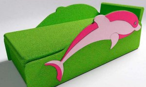 Детский диван Дельфин, зеленый (с одной декорированной боковиной)