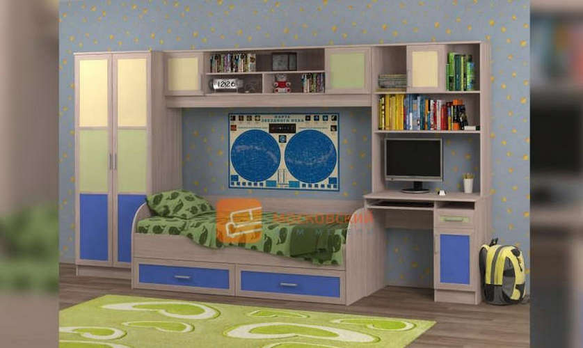 Детская комната Белоснежка-1 с матрасом, синяя
