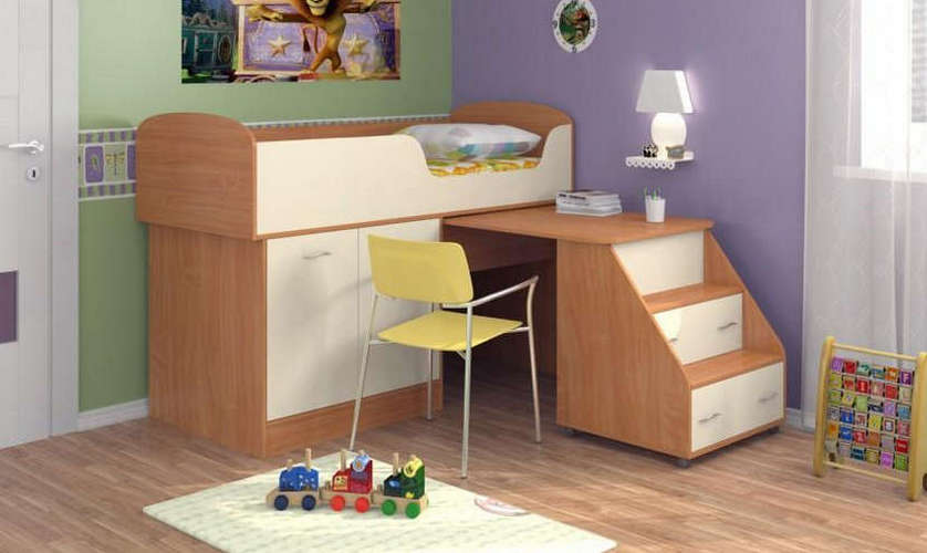 Детская кровать-чердак Дюймовочка-2, ольха / ванильный