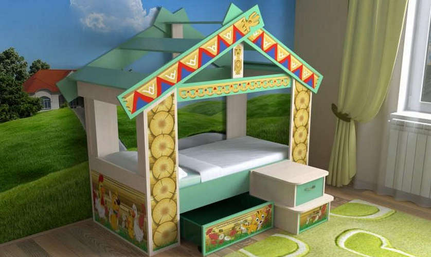 Детская кровать Теремок 700 на 1600, зелёная