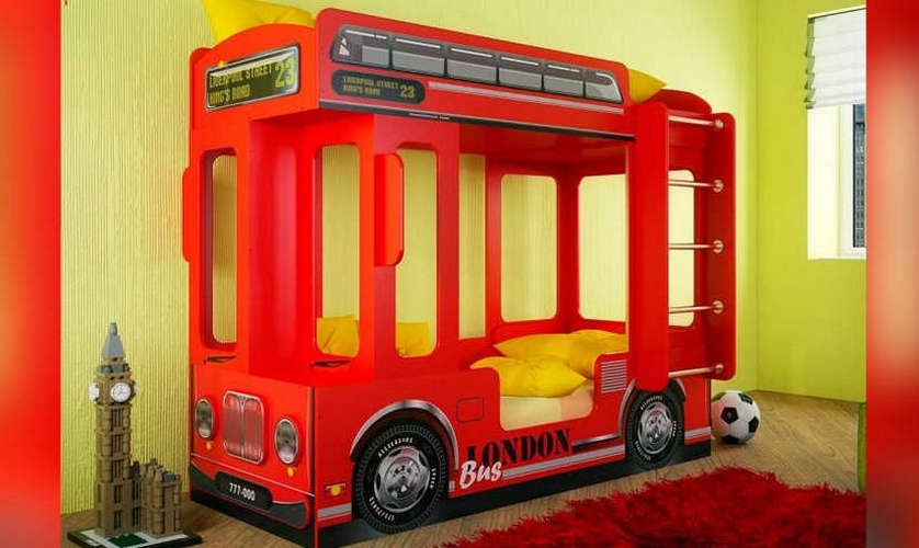 Двухъярусная детская кровать Автобус Лондон, красная