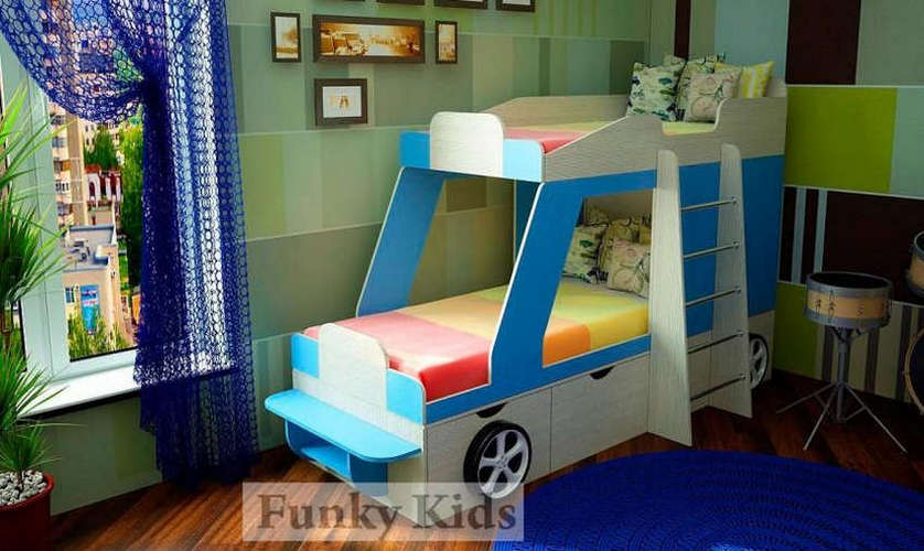 Funky Kids SV Jeep двухъярусная кровать (Фанки Кидз СВ Джип), дуб кремона / голубой