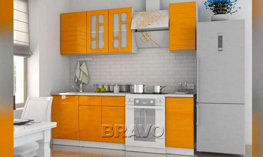 Модульная кухня Техно (композиция 1) Оранжевый металлик
